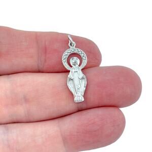 Vintage Sterling Silver 925 Marcasite Virgin Mary Pendant